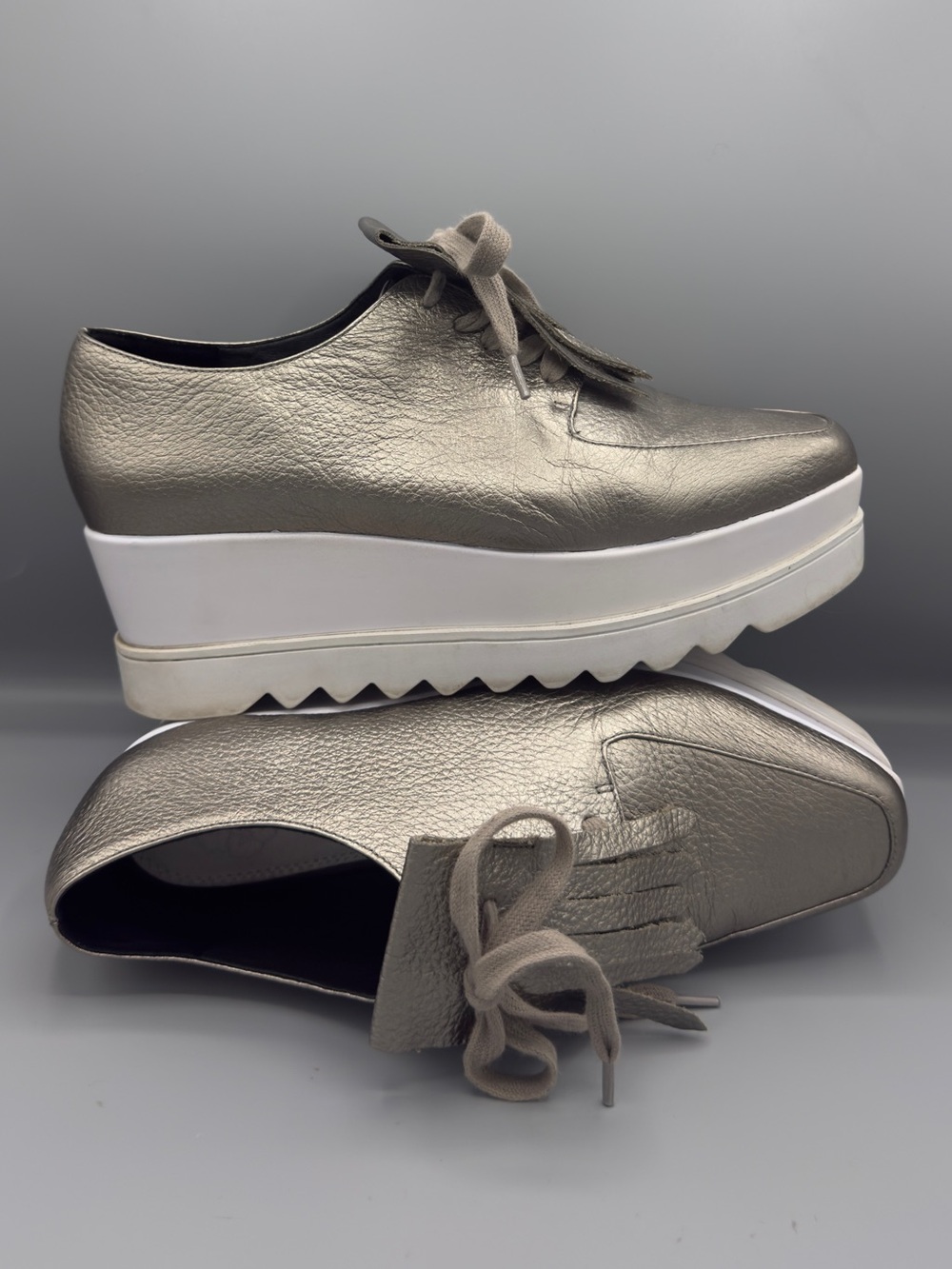 Anne Fontaine 🩶 Metallic Platform Lace-Up Women's Shoes - Silver